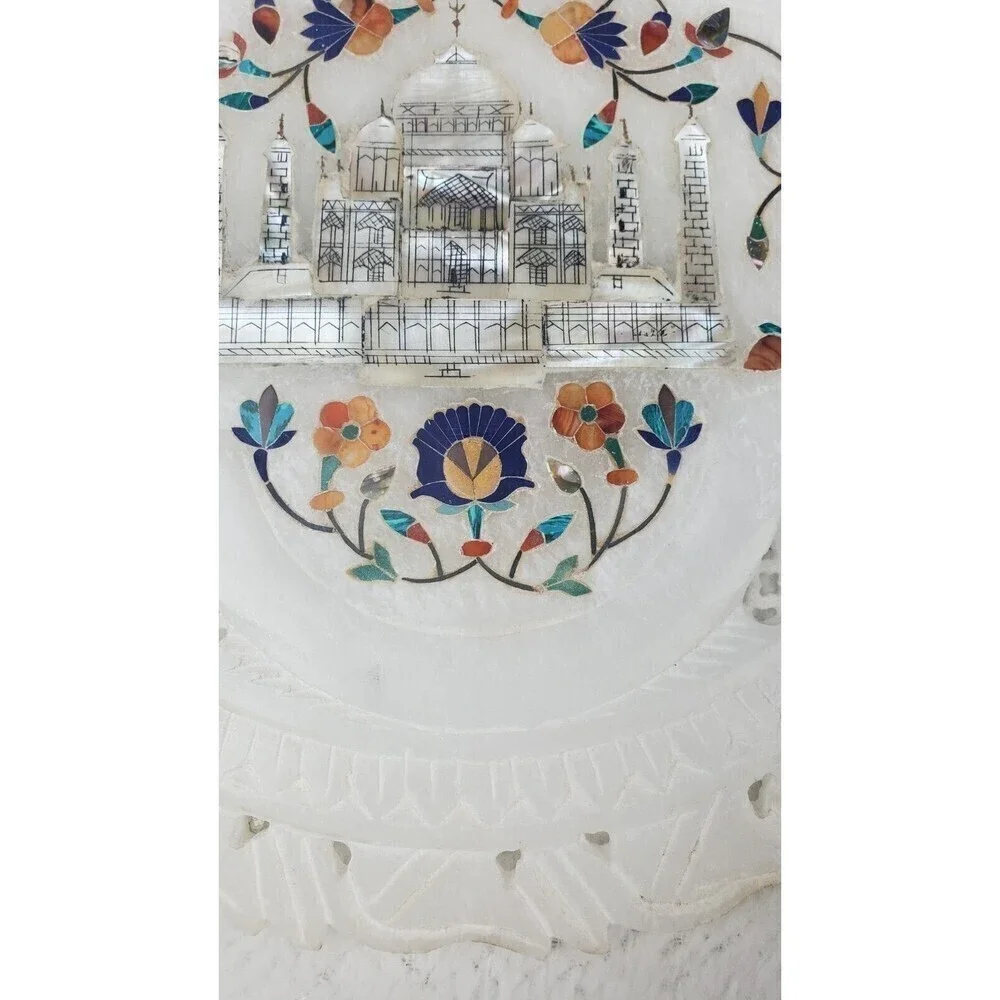 Alabaster Inlay 9'' Carved Fish Marble  Mother Of Pearl Decor Art Taj‎ Mahal